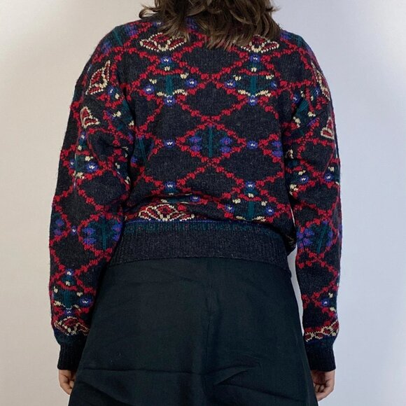 Vintage 1980s RUSTIC Cottage Core Scandinavian FOLK Style WOOL Sweater! Medium - Picture 6 of 8